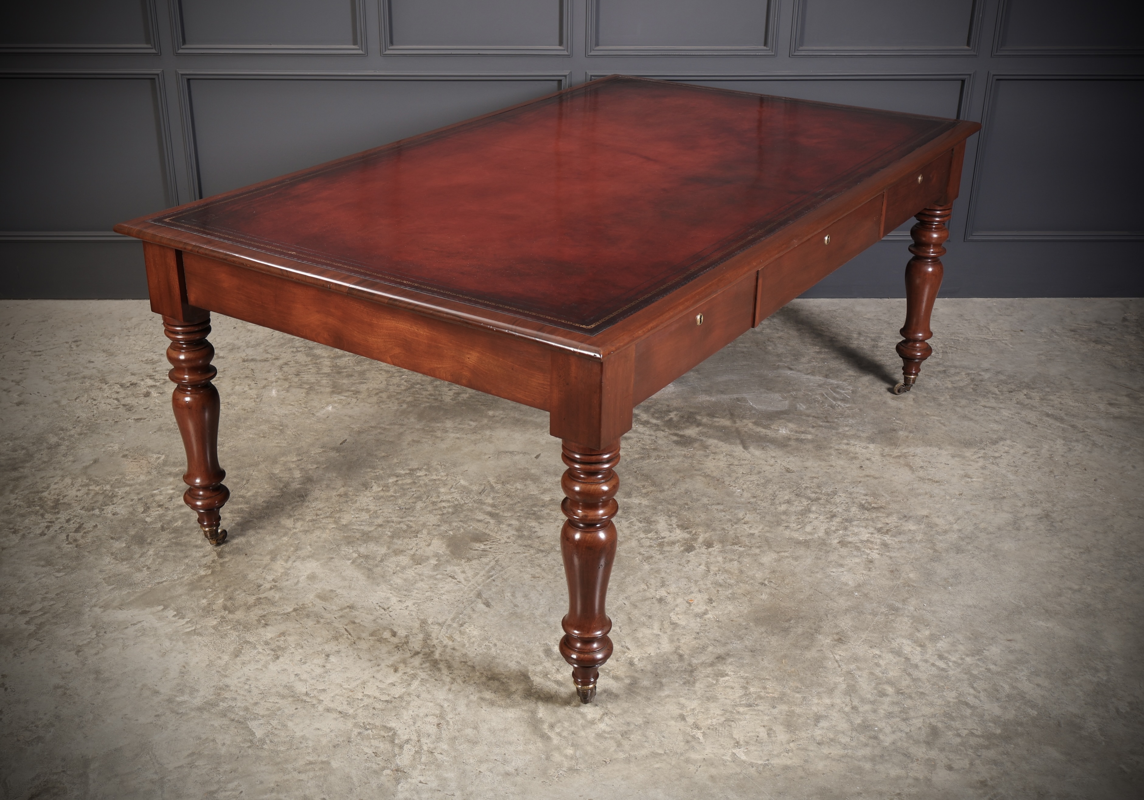 Large Early Victorian Mahogany & Leather Partners Writing Table - Image 14